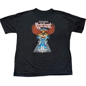 Vintage 90s Single Stich Diesel Nighthawk Trucker T-Shirt Black XXL